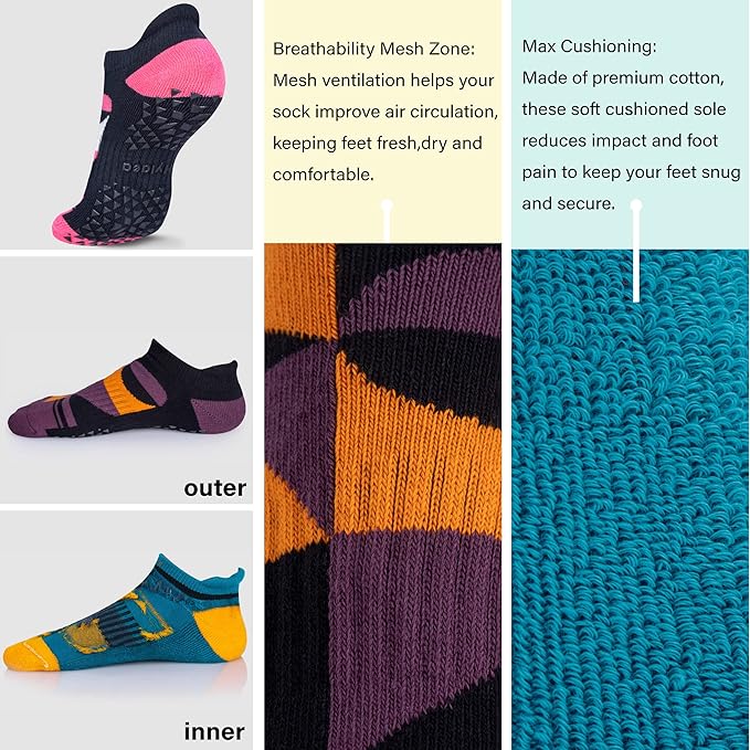 Hylaea Unisex Non Slip Socks with Grip for Yoga, Hospital, Pilates, Barre | Ankle, Cushioned