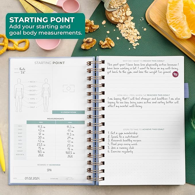 Clever Fox Food Journal Spiral - Daily Food Diary, Meal Prep Planner to Track Calories & Nutrients, Weight Loss Tracker Notebook (Windy Blue)