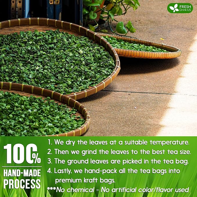 FreshDrinkUS, Premium 30 Pandan Leaf Tea Bags, 100% Natural & Pure from Pandan Leaves. Loose Leaf Pandan Herbal Tea. Made with Natural Material Tea Bags. No Sugar, No Caffeine, No Gluten, Vegan. (30 Tea bags)