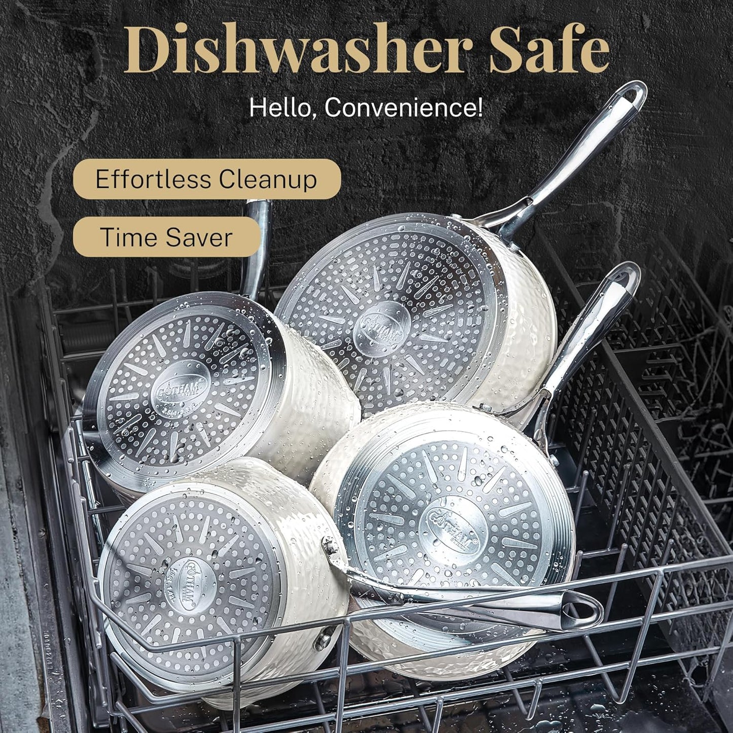 Gotham Steel Hammered 15Pcs Ceramic Cookware Set Nonstick, Induction Pots and Pans Set Non Stick with Bakeware Set & Steamer for Cooking, Non Toxic PFOA PFOS Free, Oven & Dishwasher Safe, Cream White