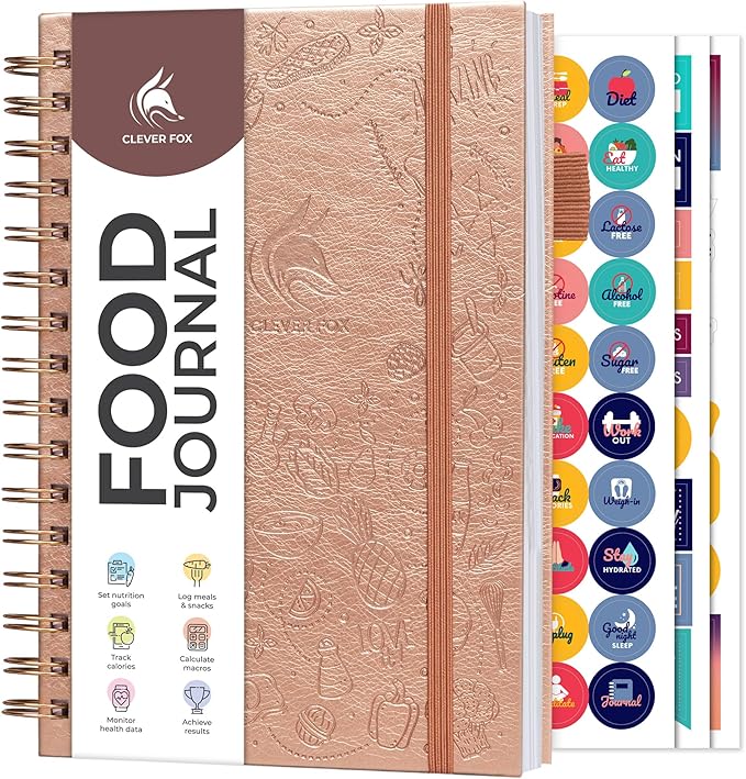 Clever Fox Food Journal Spiral - Daily Food Diary, Meal Prep Planner to Track Calories & Nutrients, Weight Loss Tracker Notebook (Rose Gold)