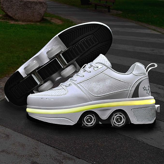 Double-Row Deform Wheel Automatic Walking Shoes Invisible Deformation Roller Skate 2 in 1 Removable Pulley Skates Skating Parkour