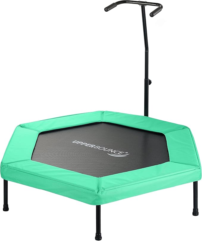 Upper Bounce Mini Workout Trampoline with Adjustable T-Shaped Handrail – Hexagonal Rebounder Trampoline for Kids & Adults – Fitness & Recreational Trampolines, Supports up to 220 lbs.