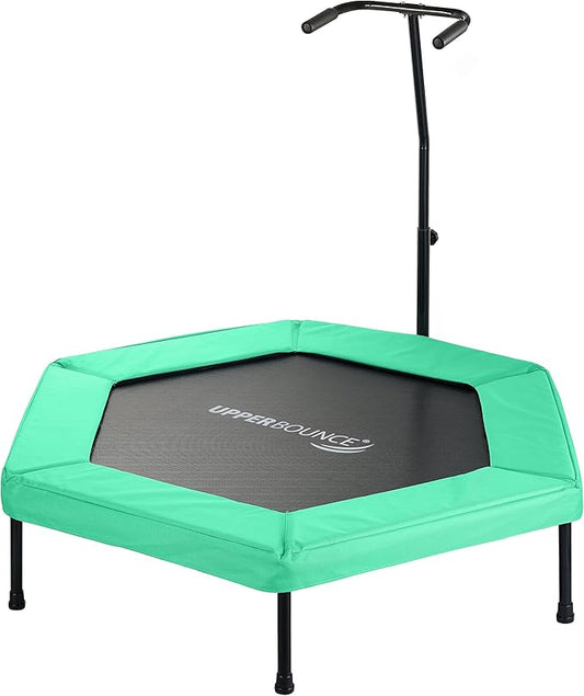 Upper Bounce Mini Workout Trampoline with Adjustable T-Shaped Handrail – Hexagonal Rebounder Trampoline for Kids & Adults – Fitness & Recreational Trampolines, Supports up to 220 lbs.