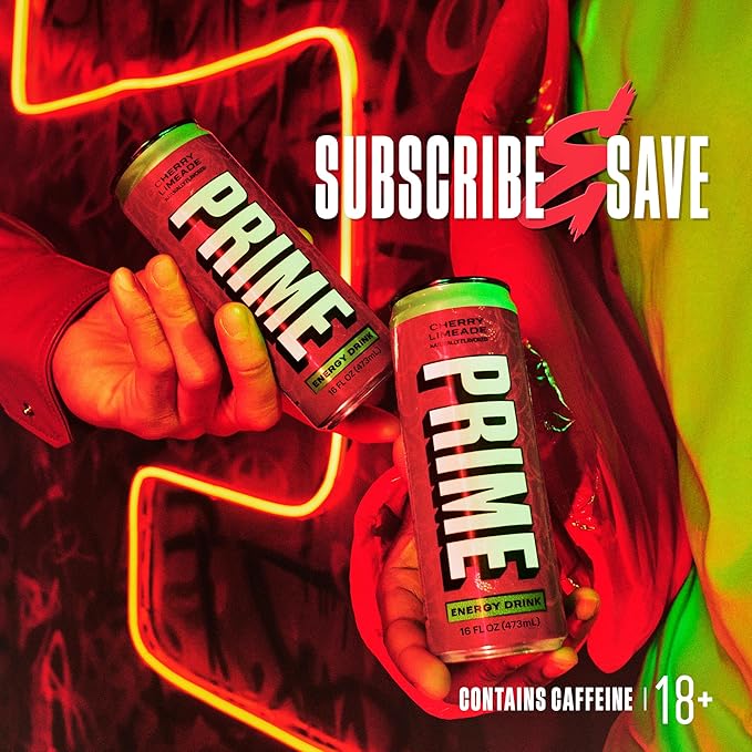 PRIME Energy CHERRY LIMEADE, Zero Sugar Energy Drink, 200mg Caffeine and 300mg of Electrolytes for Hydration, Vegan, Gluten Free,16 Fluid Ounce, 12 Pack