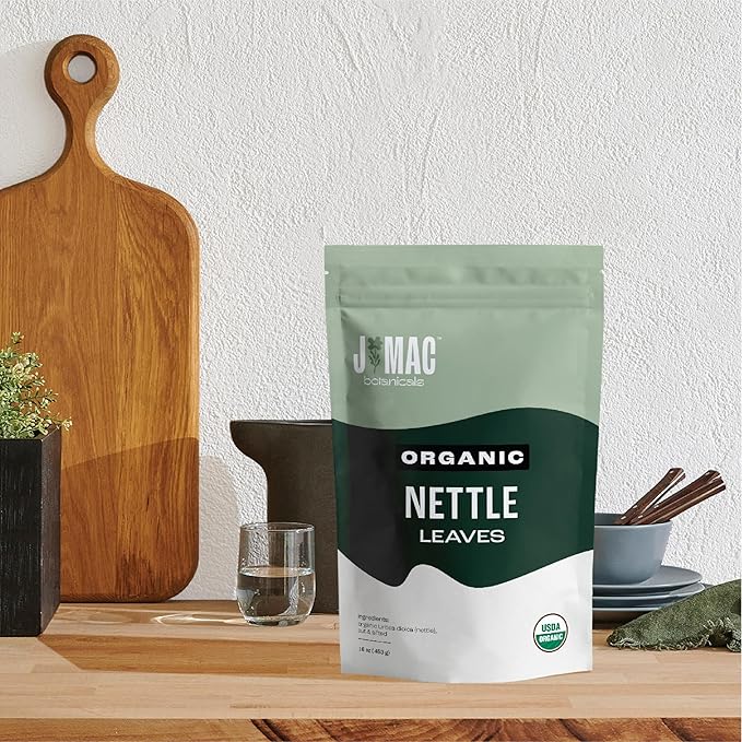 J MAC BOTANICALS Organic Nettle Leaf Herbal Tea (4 oz, 50+ Cups) Certified USDA Organic, Dried stinging nettle tea, 1 Pound Bulk Bag, Urtica dioica