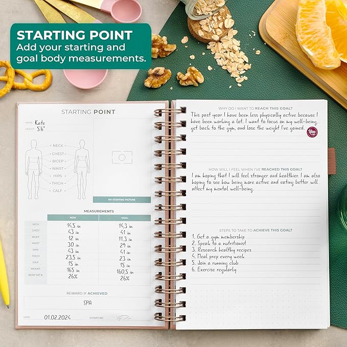 Clever Fox Food Journal Spiral - Daily Food Diary, Meal Prep Planner to Track Calories & Nutrients, Weight Loss Tracker Notebook (Rose Gold)