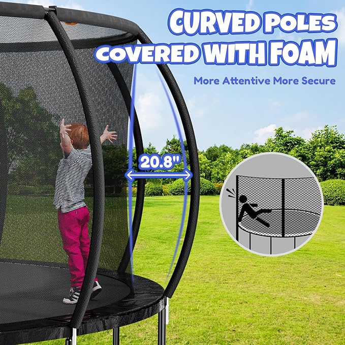 Trampoline 8FT 10FT 12FT 14FT 16FT, Outdoor Trampolines for Kids and Adults, Recreational Trampoline with Enclosure Net & Ladder, Round Trampoline ASTM Approved, 400/450LBS Weight Capacity