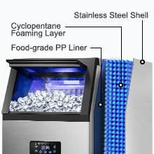 Commercial Ice Maker 120LBS/24H, Stainless Steel Freestanding Ice Maker Machine 30LBS Storage Bin, Auto Clean Under Counter ice Machine for Home, Restaurant, Bar, Hotel, Store