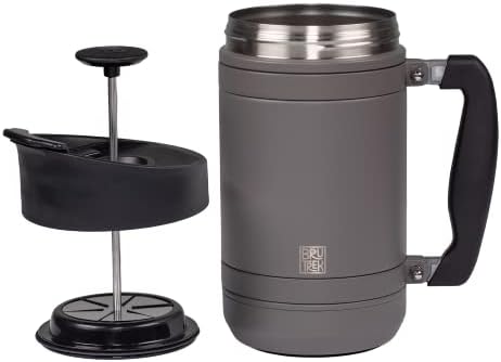 Basecamp Coffee Press - Double Wall Vacuum Insulated Stainless Steel - Bru-Stop Technology, No Grounds in Coffee, No Spill Lid (Storm Gray, 32 fl.oz)