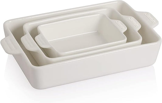 Sweejar Ceramic Bakeware Set, Rectangular Baking Dish for Oven Lasagna Pans for Cooking, Kitchen, Cake Dinner, Banquet and Daily Use, 11.8 x 7.8 x 2.76 Inches of Casserole Dishes (White)