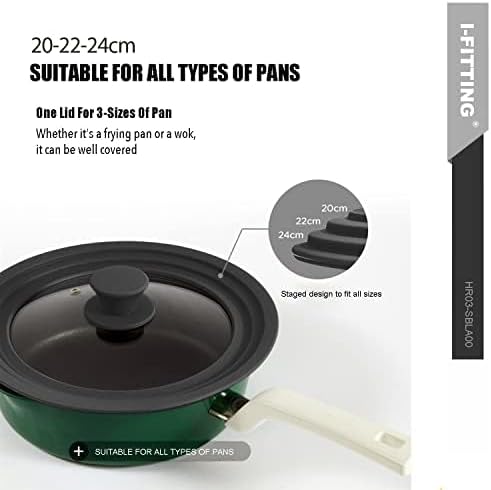 Universal Lid for Pot,Pan,Skillet Fits 6.5",7",8" Cookware Silicon lid Dishwasher Safe, Replacement Lid Vented Tempered Glass with Heat Resistant Silicone Rim By HR Huare Technology, Black,1 Pack