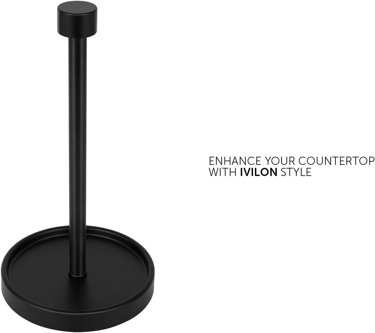 Ivilon Countertop Paper Towel Holder - Modern End Cap Minimalist Design - Fits All Paper Towel Roll Sizes - Color Black