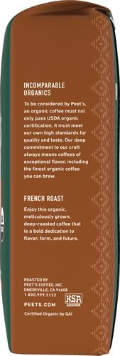 Peet's Coffee, USDA Organic Dark Roast Ground Coffee - French Roast 36 Ounces (2 Bags of 18 Ounces)