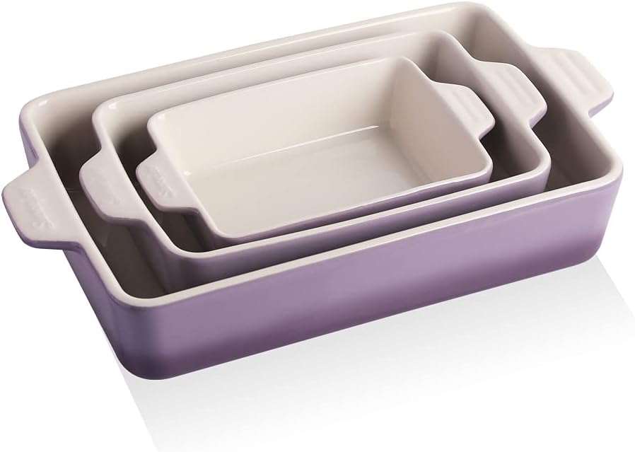Sweejar Ceramic Bakeware Set, Rectangular Baking Dish for Oven Lasagna Pans for Cooking, Kitchen, Cake Dinner, Banquet and Daily Use, 11.8 x 7.8 x 2.76 Inches of Casserole Dishes (Gradient Purple)