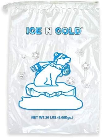 Ice Bags with Drawstring Closure | 20lb, 100ct/cs | 50 mic Thickness | Portable Storage and Freezer Keeper