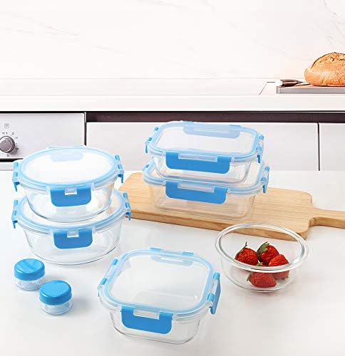 M MCIRCO 24-Piece Glass Food Storage Containers with Upgraded Snap Locking Lids,Glass Meal Prep Containers Set - Airtight Lunch Containers, Microwave, Oven, Freezer and Dishwasher, Blue