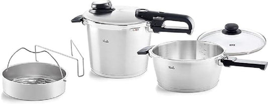 Fissler Vitavit Premium Pressure Cooker Set, 3.7 Quart and 6.3 Quart with Glass Lid