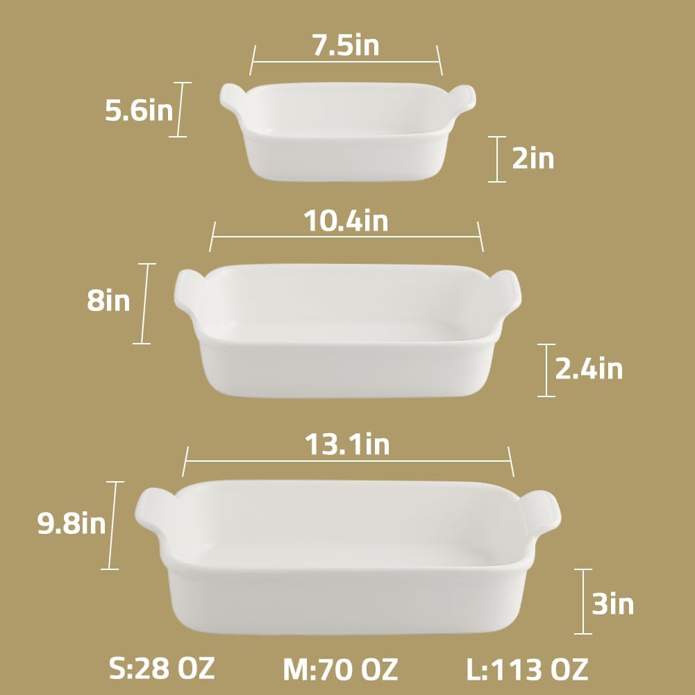 Sweejar Baking Pans Set, Ceramic 9x13 Baking Dish with Handle, Rectangular Casserole Dishes for Oven, Bakeware Sets of 3, Durable Lasagna Pan Deep for Kitchen, Banquet, Wedding Gift(Green)