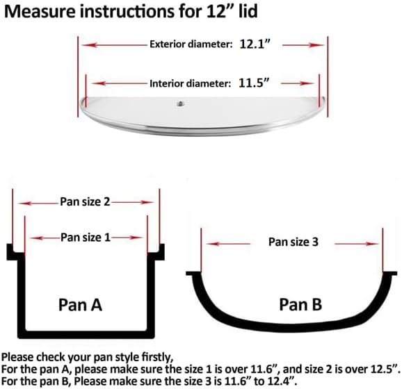 12 inch Tempered Glass Lid for Pots, Frying Pans and Skillets, Replacement Cover with Heat Resistant Black Knob Handle, Dishwasher Safe