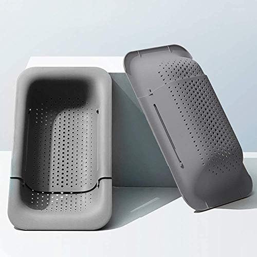 Collapsible Sink Colanders and Strainers Basket Over the Sink Colander Collapsible Colander Extendable Plastic Fruit Vegetable Strainer Drainer Basket for Kitchen(Length 14.3-19.4 inch)(Gray Set of 2)