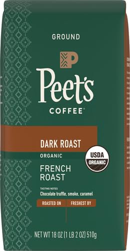 Peet's Coffee, USDA Organic Dark Roast Ground Coffee - French Roast 36 Ounces (2 Bags of 18 Ounces)