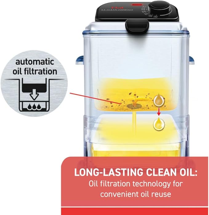T-fal Compact EZ Clean Stainless Steel Deep Fryer with Basket 1.8 Liter Oil and 1.7 Pound Food Capacity 1200 Watts Easy Clean, Temp Control, Oil Filtration, Dishwasher Safe Parts, 1.8 Liters