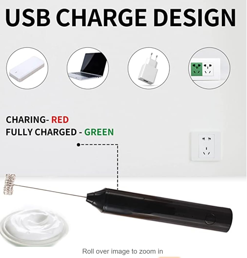 Milk Frother-Handheld Electric Whisk for Coffee, Latte, Matcha, and Hot Chocolate (Plastic body-Built in 1200mAh lithium battery, USB rechargeable) Drink Mixer Handheld, Lightweight & Portable