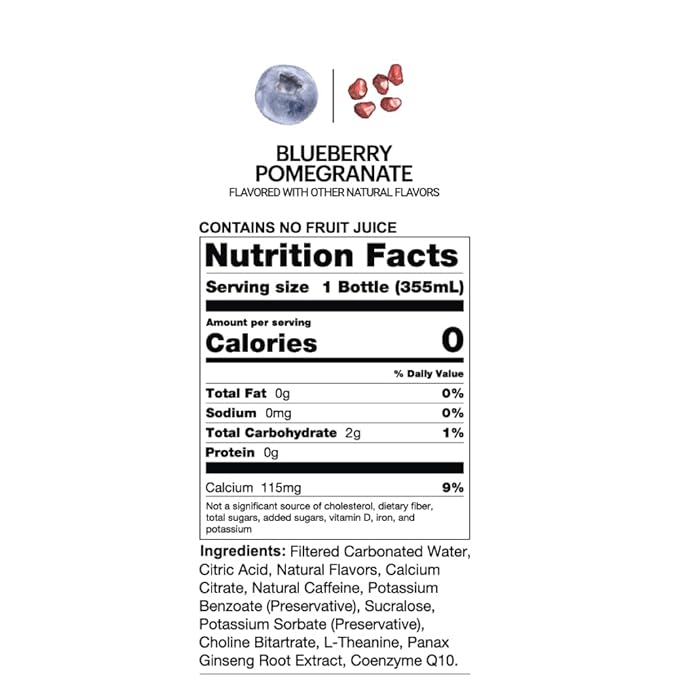 UPTIME Energy Drink, Blueberry Pomegranate, 12 Pack, Vitamin C, L Theanine, Calcium, Sugar Free Energy Drinks for Focus Support, 142mg of Natural Caffeine, 0 Calories, Clean, Natural, 12 fl oz Cans