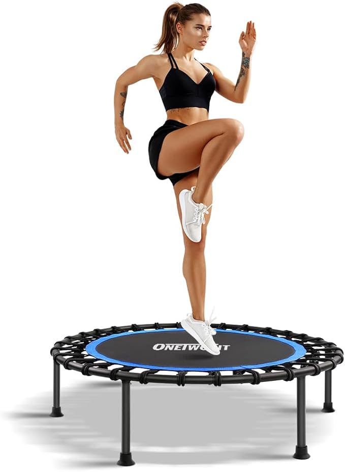 ONETWOFIT 42"/45" Rebounder Trampoline for Adults, Silent Mini Trampoline Indoor Exercise Fitness Trampoline Bungee Rebounder Workout Max Load 330lbs