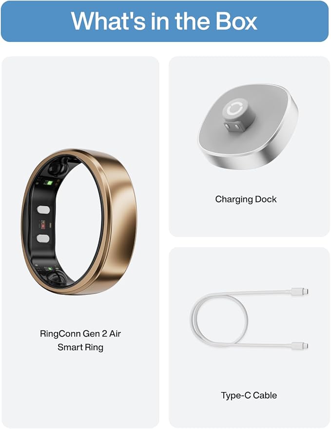 RingConn Gen 2 Air, Ultra-Thin AI Smart Ring, 10-Day Battery Life, Fitness/Sleep/Stress/HR Tracker for Women&Men, No App Fee for Standard Features, iOS & Android Compatible (Size 7, Dune Gold)