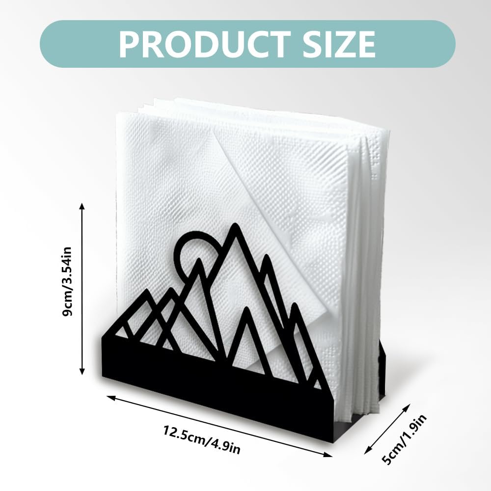 Geometric Mountains Decorative Black Metal Napkin Holder for Table, 4.9" x 4.9" x 1.9" Standing Napkin Holder for Home Kitchen Restaurant Picnic Party Coffee Bar Dining Room