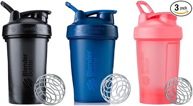 BlenderBottle Classic V2 Shaker Bottle Perfect for Protein Shakes and Pre Workout, 20-Ounce (3 Pack), Black, Navy, Pink