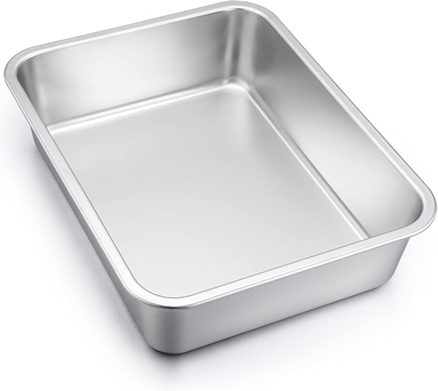 Deep Lasagna Pan, E-far Stainless Steel Rectangular Roasting Baking Pans, 12.75 x 10 x 3.2 Inches Roaster Baking Dish, Non-Toxic & Heavy Duty, Dishwasher Safe