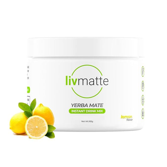 LivMatte Yerba Mate Instant Tea Drink Mix Powder Extract– Natural Yerba Mate Lemon Flavored Drink Mix Plant Extract Caffeine Alternative (Lemon)