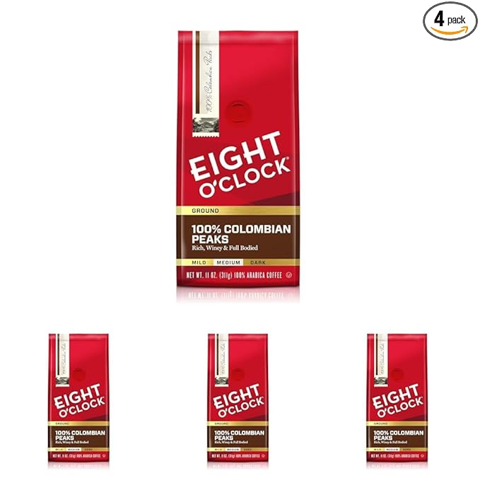 Eight O'Clock Coffee Eight O'Clock Ground Coffee, 100% Colombian Peaks, 11 Ounce (Pack of 4)