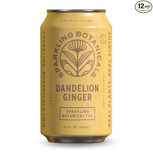 Rishi Tea Dandelion Ginger Sparkling Botanicals Sparkling Water - Organic, Unsweetened, Zero Added Sugar, Caffeinated, Craft-Brewed From Real Plants - 12 oz (Pack of 12)