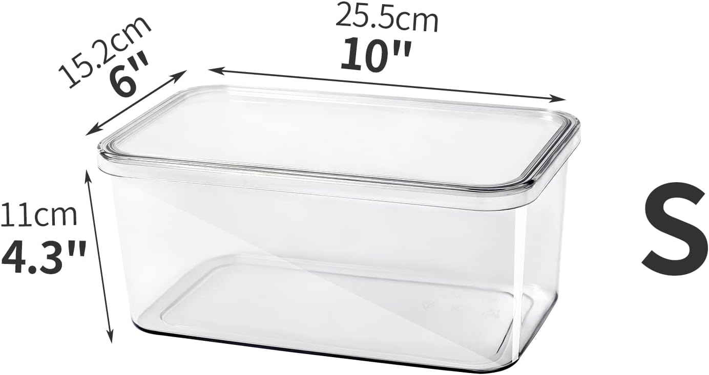 Clear Storage Bins With Lids,4 Packs Food Storage Organizer,Stackable Kitchen Cabinet,Bathroom Basket,Fridge Organization.Pantry Transparent Containers For Fruits,Drinks
