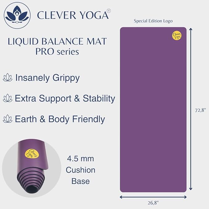 Clever Yoga Liquid Balance Thick Yoga Mat - Pro Exercise Yoga Mat with Non-Slip Surface for Home Gym, Earth-Friendly & Recyclable Pilates and Workout Pad Women & Men, 4.5 mm