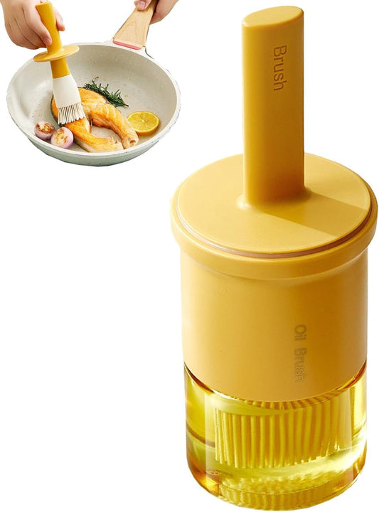 Glass Oil Dispenser with Heat Resistant Brush,Oil Dispenser Bottle with Silicone Pastry Brush for Kitchen,Cooking Vinegar and Sauce BBQ Grill Frying (Oil Dispenser-Yellow)