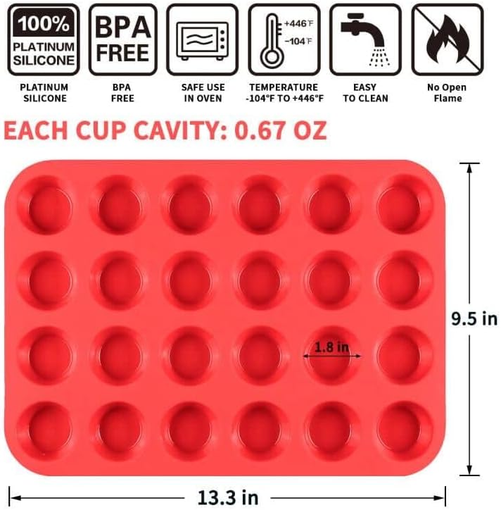 CAKETIME Silicone Muffin Pan Mini 24 Cups Cupcake Pan, Nonstick Food Grade Silicone Baking Pan 1 Pack