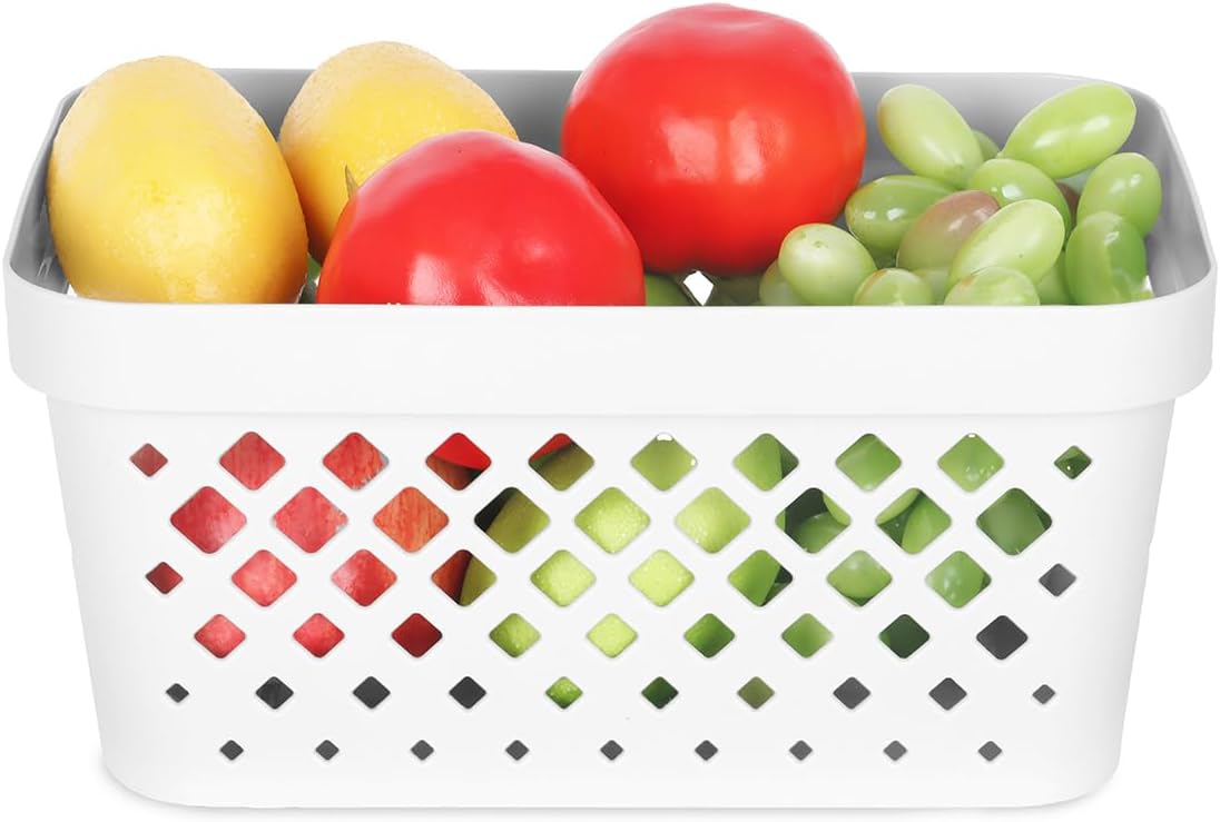 Glad Plastic Baskets for Organizing, Set of 6 | Pantry Storage for Under Counter, Linen Closet, and Bathroom | Nesting Shelf Bins with Handles, 1 Gallon, White