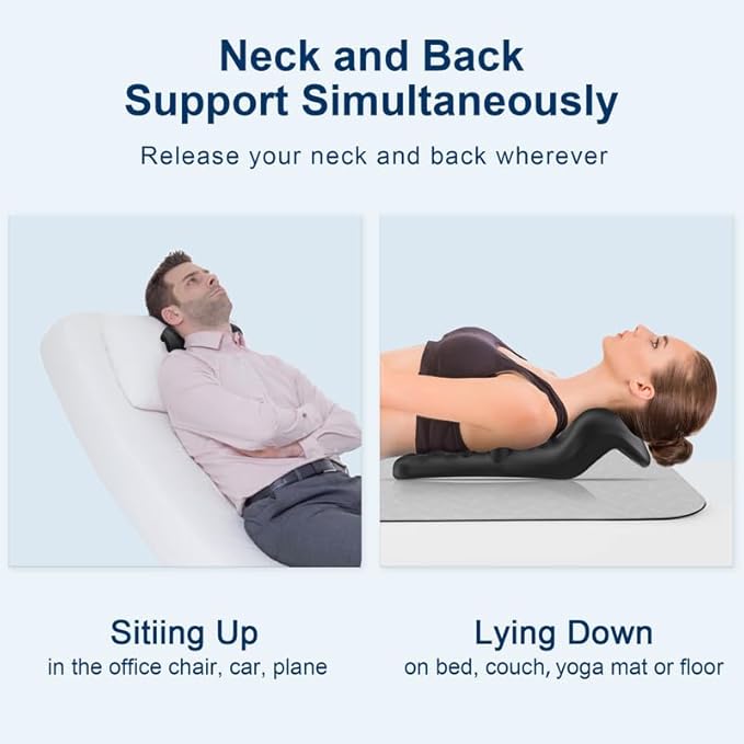 Neck and Shoulder Relaxer with Upper Back Massage Point, Cervical Traction Device Neck Stretcher for TMJ Pain Relief and Cervical Spine Alignment Chiropractic Pillow（Black）