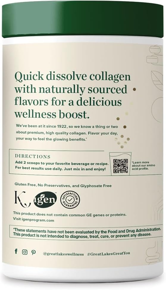 Great Lakes Wellness Collagen Peptides Powder for Skin, Hair, Nails, Joints & Digestion - Chocolate Flavored - Quick Dissolve Hydrolyzed, Non-GMO, Kosher - 10 oz