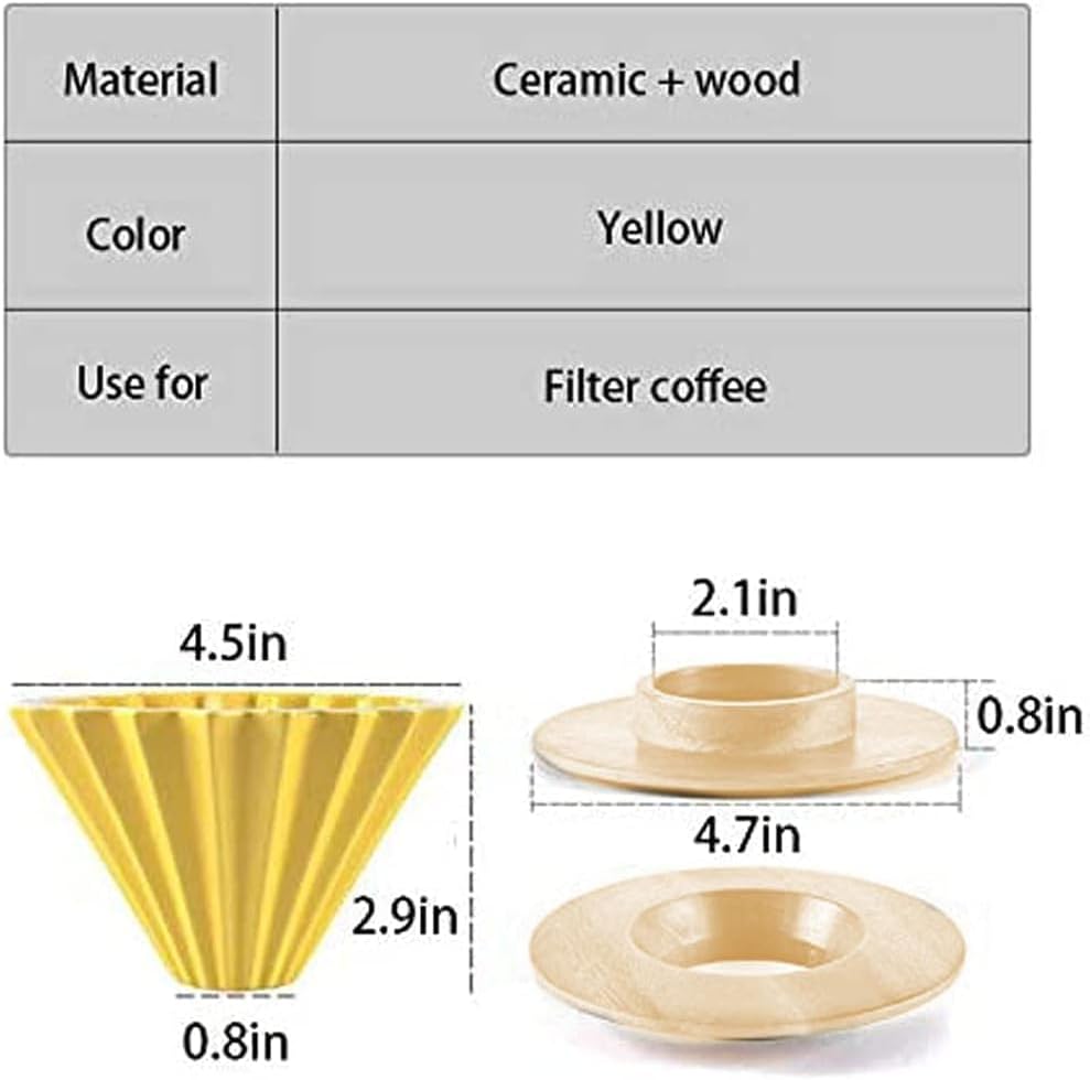 Ceramic Coffee Dripper Pour Over Coffee Maker with Wood Stand Elegant Flower Shape V60 Filter (black)