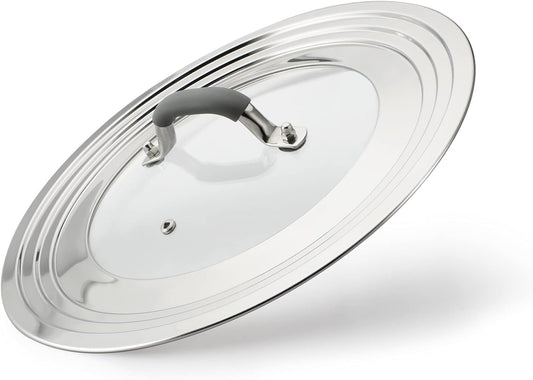 Universal Pans Pots Lid Cover Fit All 8.25 Inch to 12 Inch Pots/Pans/Woks Stainless Steel and Glass Lid with Heat Resistant Knob, Gray