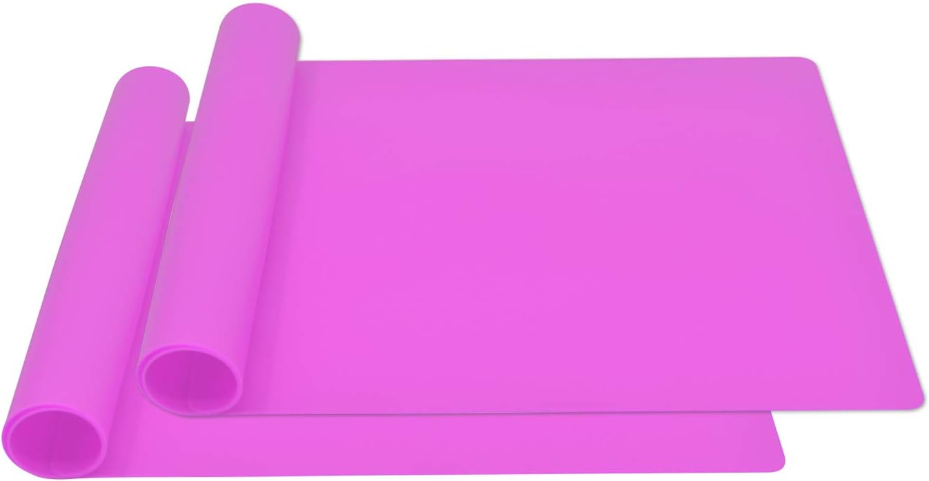 Silicone Placemats, Food-Grade Non-Slip Waterproof, Dining, Stain Resistant, Countertop Protector, Kitchen Counter Mat, Heat Resistant, Baking mat Dishwasher Safe (23.6"×15.7"-2pack, Rose)