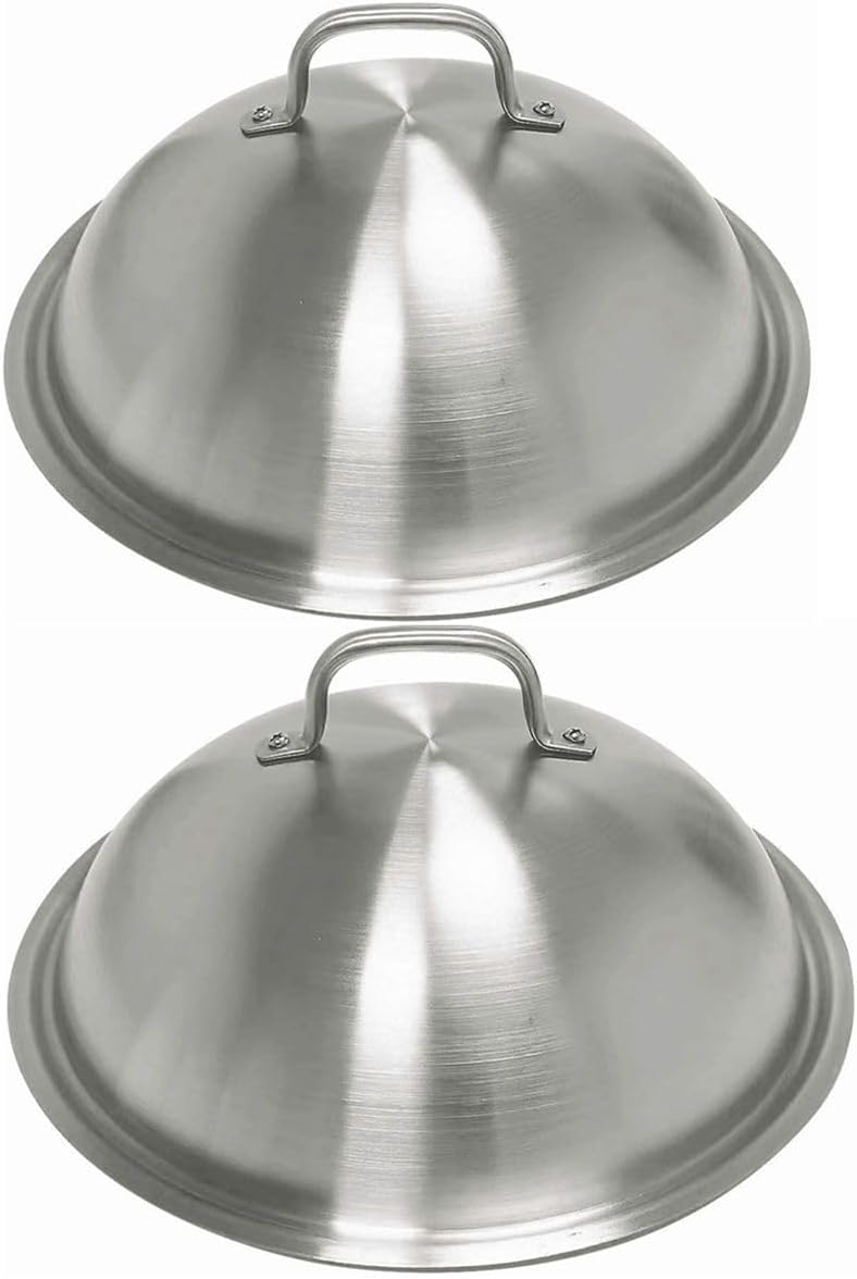 Griddle Accessories Pot Wok Lids - Heavy Duty 12 Inch Round Basting Cover - Stainless Steel - Cheese Melting Dome and Steaming Cover - Best for Use in Flat Top Grill Cooking Indoor Outdoor- 2 Domes