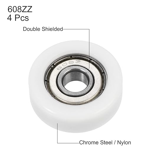 uxcell 608ZZ Ball Bearing Guide Pulley Roller Round Wheel 8x30x10mm Double Metal Shielded (GCr15) Chrome Steel Bearings 4pcs