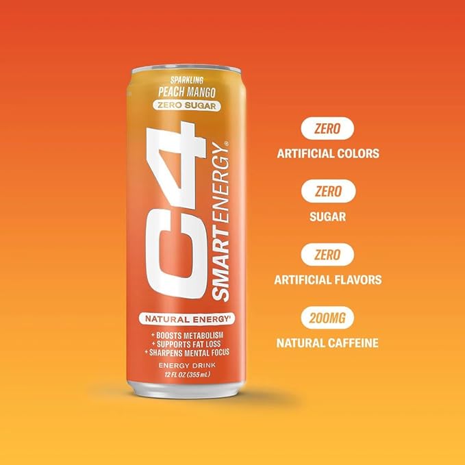 Cellucor C4 Smart Energy Drink - Sugar Free Performance Fuel & Nootropic Brain Booster, Coffee Substitute or Alternative | Tropical Passionfruit 12 Oz - 12 Pack